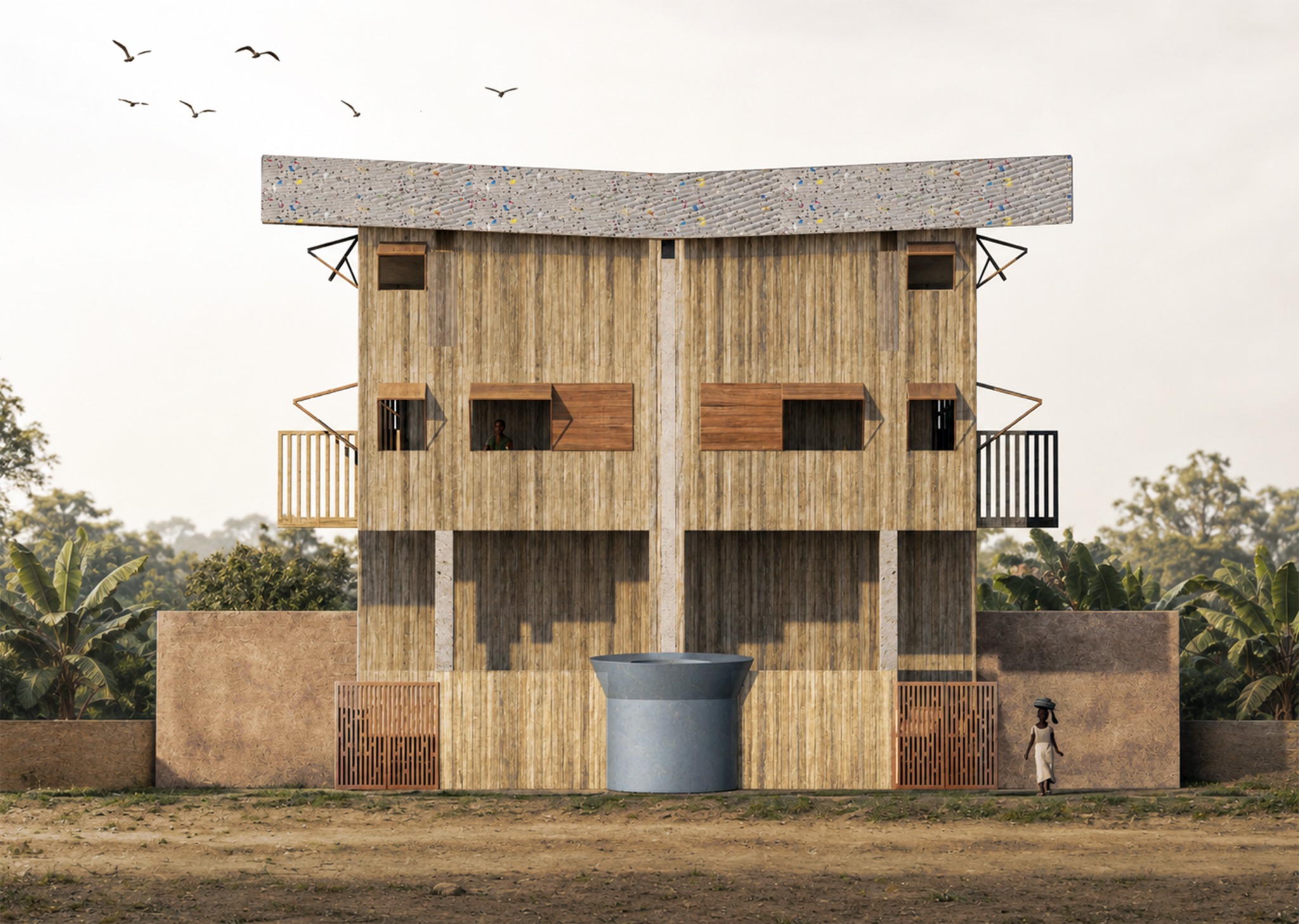Front elevation and rainwater system