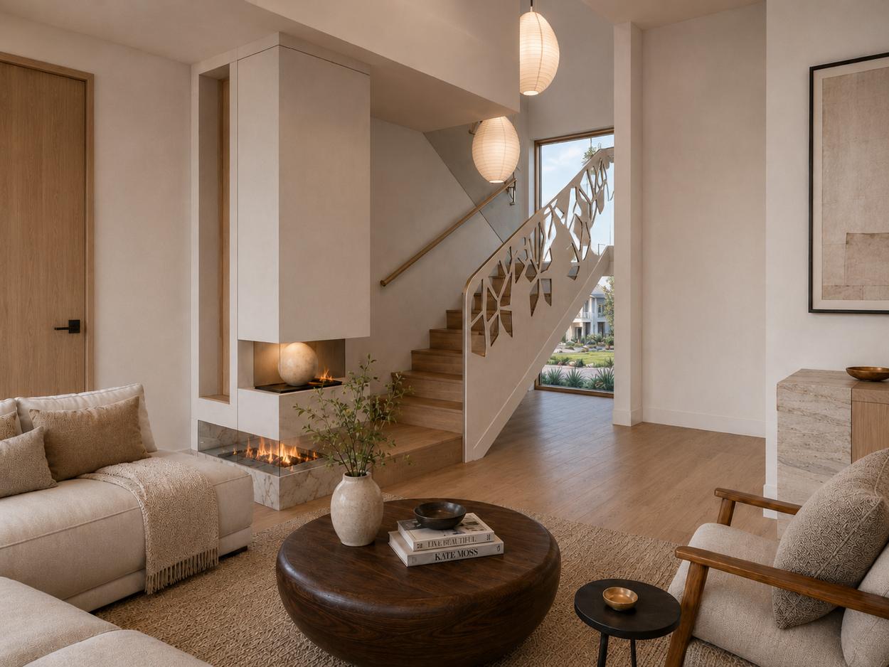 Living room and integrated fireplace